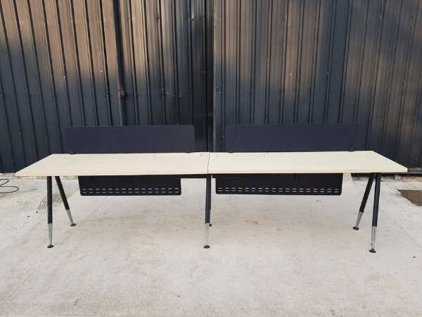 2-seat work table, steel legs, wooden top, with partition 300 cm.