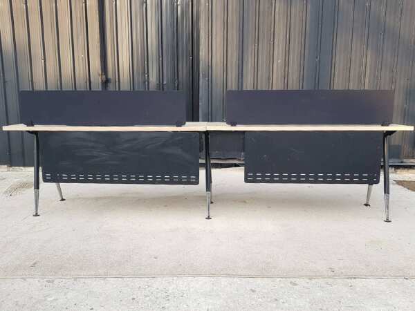 2-seat work table, steel legs, wooden top, with partition 300 cm.