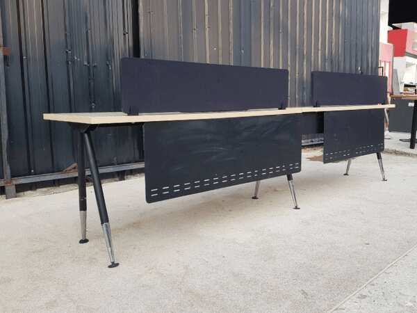 2-seat work table, steel legs, wooden top, with partition 300 cm.