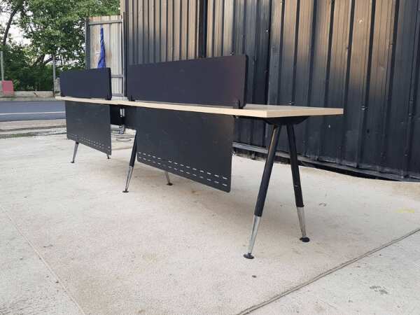 2-seat work table, steel legs, wooden top, with partition 300 cm.