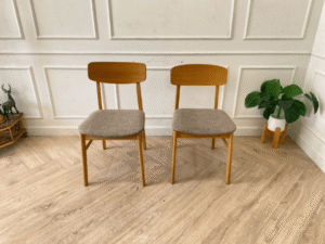 Gray wooden chair with fabric cushion, modern style