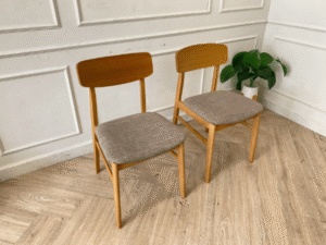 Gray wooden chair with fabric cushion, modern style