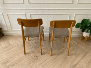 Gray wooden chair with fabric cushion, modern style