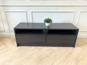 TV cabinet with 2 drawers, wooden frame, black