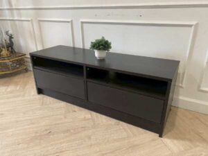 TV cabinet with 2 drawers, wooden frame, black