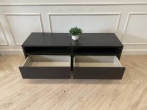 TV cabinet with 2 drawers, wooden frame, black