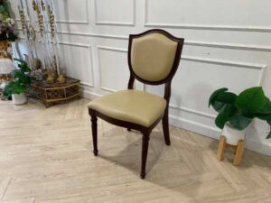 Wooden chair, leather seat, cream color, vintage style