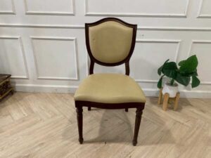 Wooden chair, leather seat, cream color, vintage style