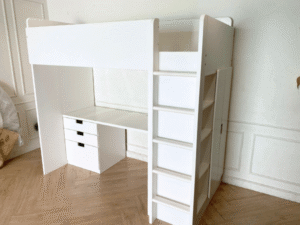 3-foot high bed with table and storage, Ikea brand, SMÅSTAD model
