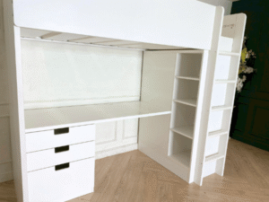 3-foot high bed with table and storage, Ikea brand, SMÅSTAD model