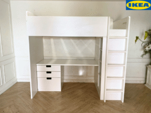 3-foot high bed with table and storage, Ikea brand, SMÅSTAD model