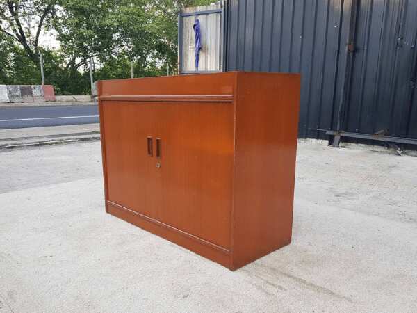 2-door document cabinet, wooden frame, dark brown color