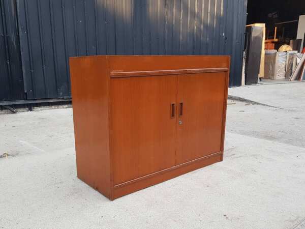 2-door document cabinet, wooden frame, dark brown color