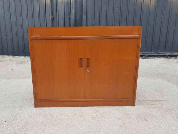 2-door document cabinet, wooden frame, dark brown color