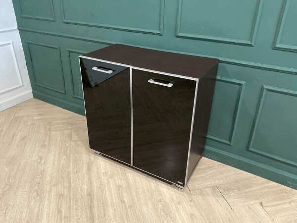 2-door wooden cabinet, glass top, black