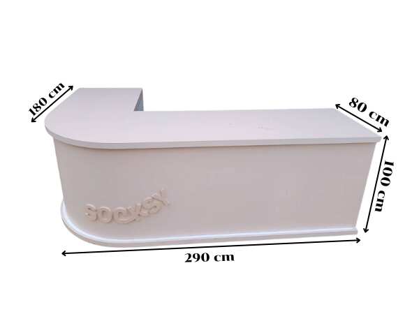 L-shaped corner wooden counter, 4 doors, pink