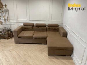 Corner sofa L-shaped, 3 seats, fabric cushion, brown, index brand