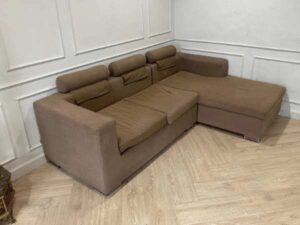 Corner sofa L-shaped, 3 seats, fabric cushion, brown, index brand