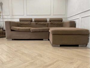 Corner sofa L-shaped, 3 seats, fabric cushion, brown, index brand