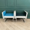 Leather chair, steel legs, minimalist style, blue, black