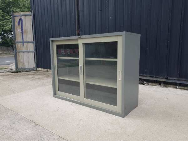 Steel cabinet with 2 sliding doors, grey