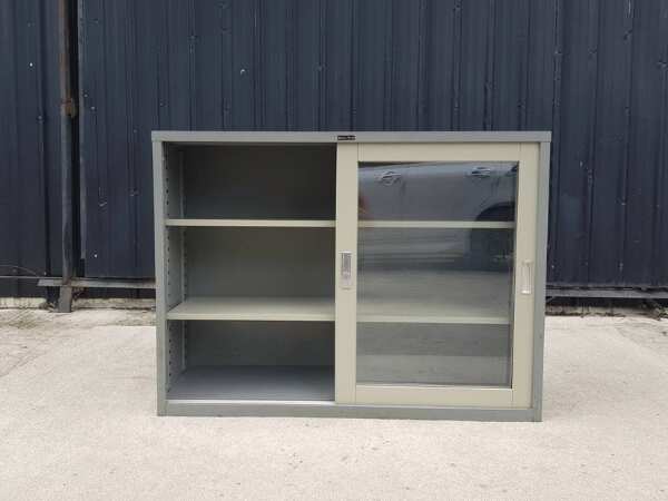 Steel cabinet with 2 sliding doors, grey