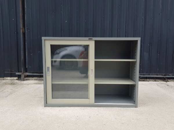 Steel cabinet with 2 sliding doors, grey
