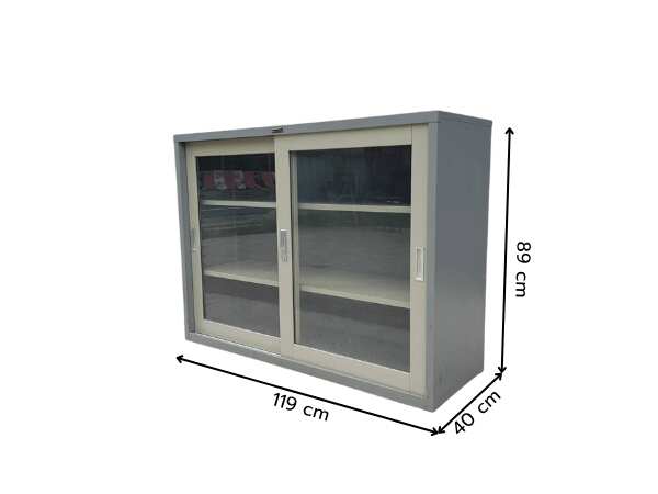 Steel cabinet with 2 sliding doors, grey