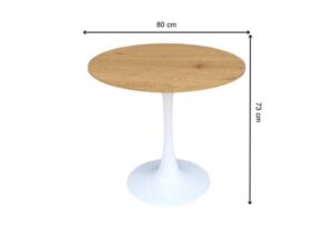 Round table with wooden top and white steel legs, modern style._039B8K6R3O