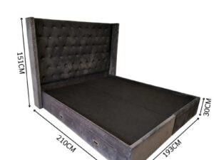 Gray Velvet Chesterfield Bed Frame with 4 Storage Drawers