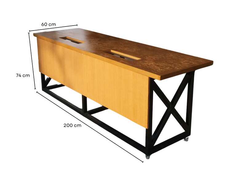 Work desk, 2 seats, wooden top, steel legs, with wheels._0H99C25FEI