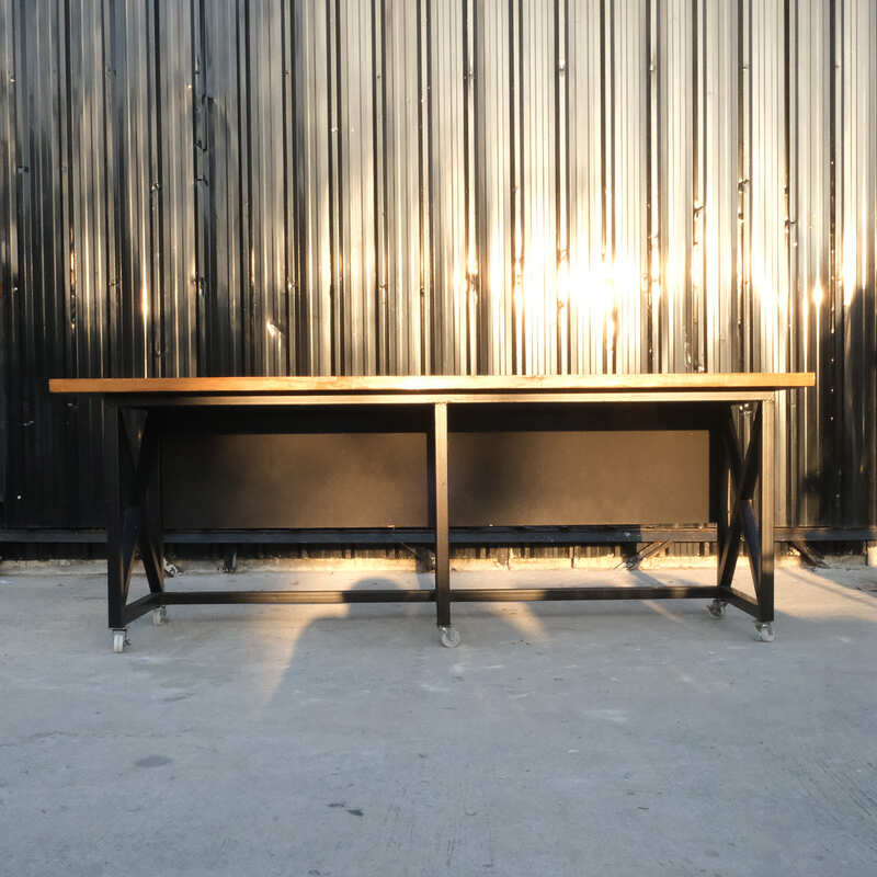Work desk, 2 seats, wooden top, steel legs, with wheels._0H99C25FEI