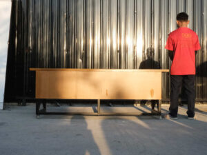 Work desk, 2 seats, wooden top, steel legs, with wheels._0H99C25FEI