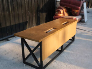 Work desk, 2 seats, wooden top, steel legs, with wheels._0H99C25FEI