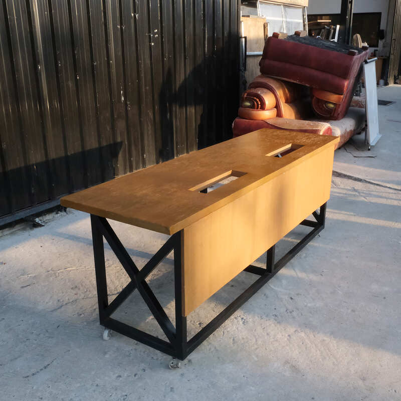 Work desk, 2 seats, wooden top, steel legs, with wheels._0H99C25FEI