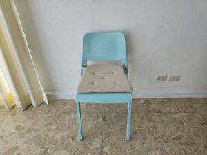 Blue dining chair with seat cushion, IKEA brand (1)