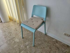 Blue dining chair with seat cushion, IKEA brand (1)
