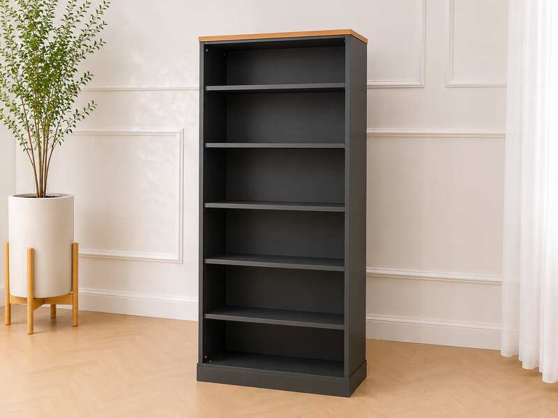 Black 6-Compartment Steel Bookshelf_0W7QA0LHVS
