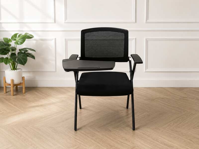 Lecture chair, steel legs, fabric cushion, mesh backrest, black._13NNO6IWPZ