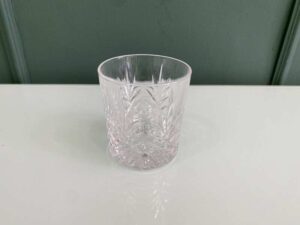 Short, cut crystal whiskey glass by Hoya Crystal, from Japan.
