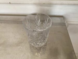 Short, cut crystal whiskey glass by Hoya Crystal, from Japan.