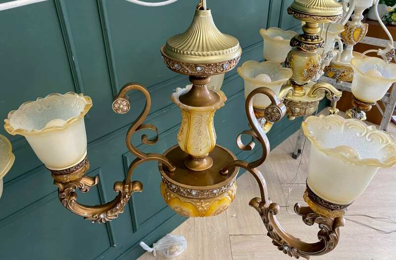 Gold-colored glass chandelier