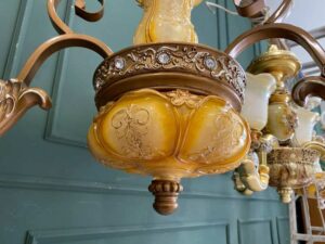 Gold-colored glass chandelier