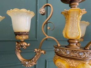 Gold-colored glass chandelier