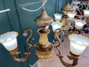 Gold-colored glass chandelier