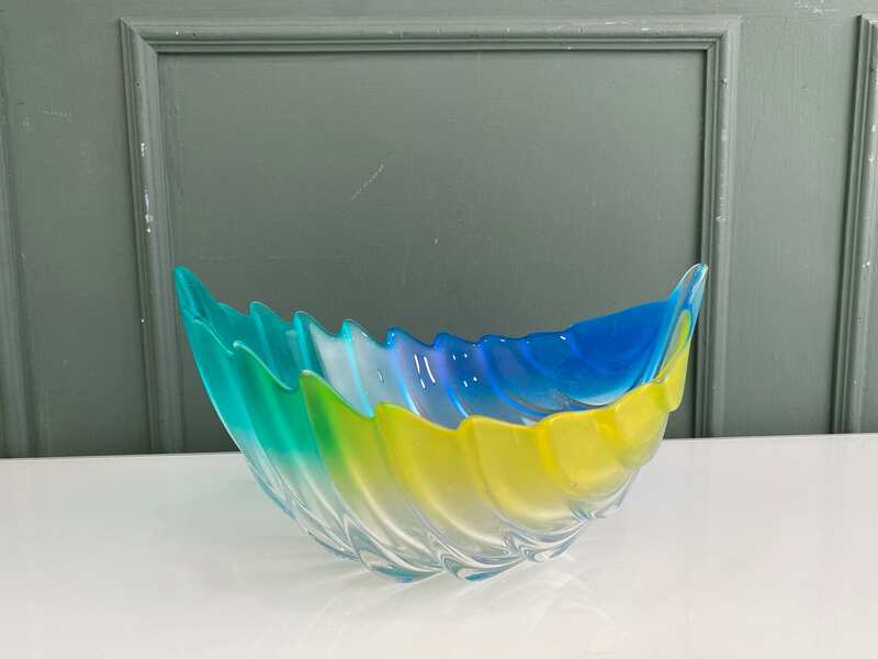 Leaf-shaped glass bowl with scalloped, gradient rim, Walther Glass brand, model Leaf Shaped Bowl.