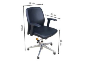 Office chair, steel legs, leather seat, black backrest, Rockworth brand.