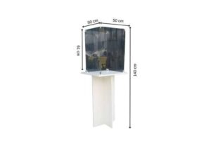 White wooden display case with glass doors.