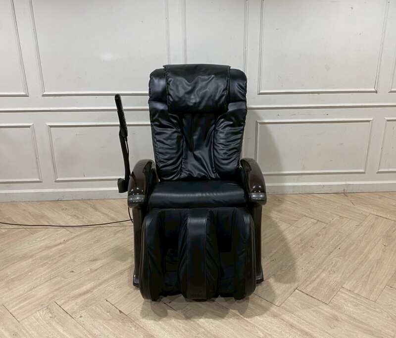 AMAXS Relaxation Electric Reclining Massage Chair, Black Leather Upholstery, Model ME-9305