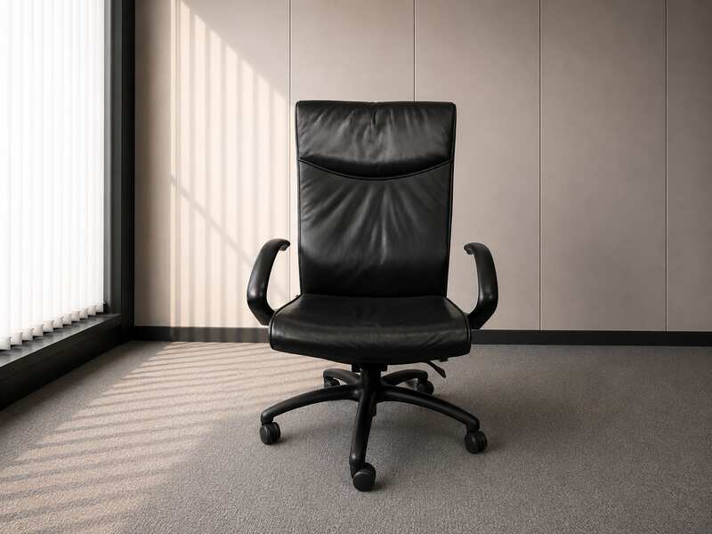 Office chair, leather upholstery, steel legs, high back, black, Moflex